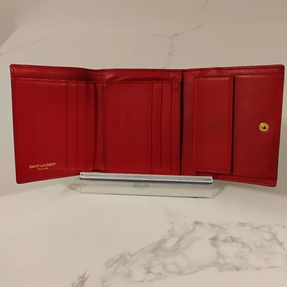 EUC Yves Saint Laurent Wallet - Red Leather Compact - Picture 9 of 10